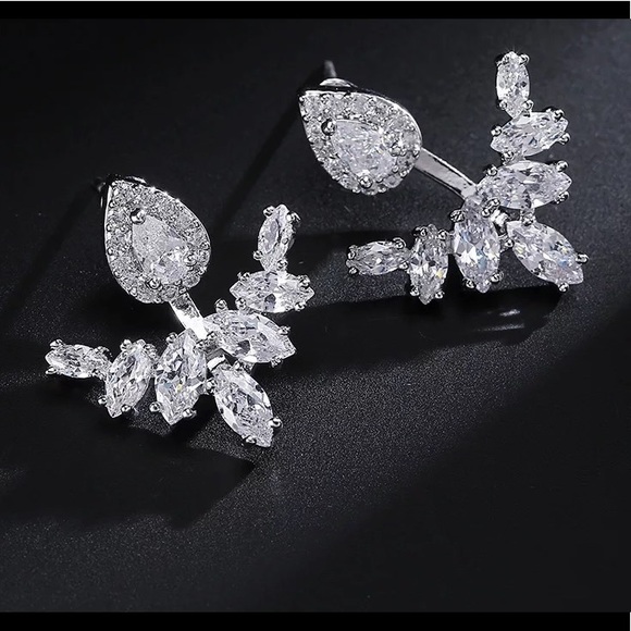 Silver Simulated Diamond Jacket Earrings - Picture 2 of 5
